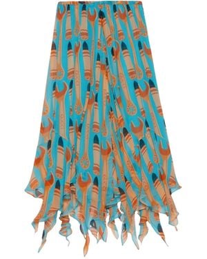 Gucci Lipstick And Tool Print Silk Midi Skirt - Blue