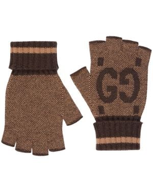 Gucci GG Cashmere Fingerless Gloves Brown Grey
