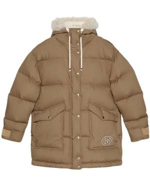 Gucci Padded Puffer Jacket With Faux Fur Hood - Brown