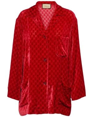 Gucci GG Embossed Devoré Velvet Shirt In Red