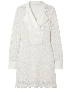 BCBGMAXAZRIA Contrast Bib Lace Silk Tunic Dress - Natural
