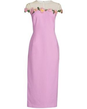 Oscar de la Renta Floral-embellished Sheath Midi Dress - Purple