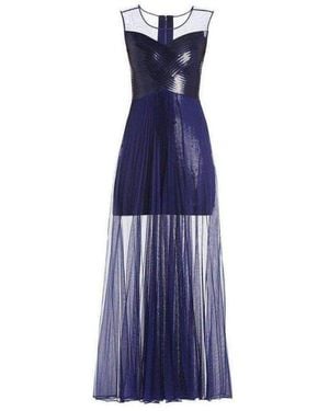 BCBGMAXAZRIA Cynthia Sequinned Detail Sunburst Pleated Gown - Blue
