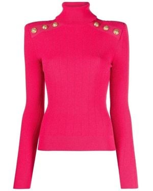 Balmain Rib-knit Turtleneck Jumper Fr 44 (us 12) - Pink