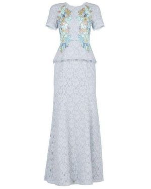 BCBGMAXAZRIA Anaya Lace Peplum Sequin Detail Gown - Blue