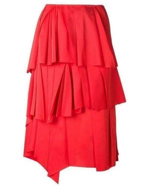 Cedric Charlier Red Draped Ruffled Skirt