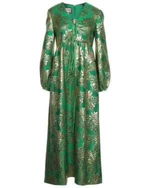 Gucci Wool Lamé Floral Jacquard Dress - Green