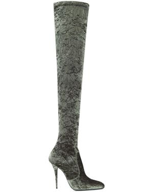 Saint Laurent Ella Velvet Over-the-knee Boots - Green