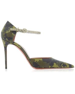 AMINA MUADDI Usrina Crystal-embellished Camouflage-satin Pumps - Green