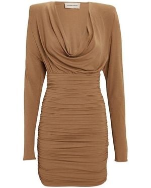 Alexandre Vauthier Draped Jersey Cowl Neck Mini Dress - Brown