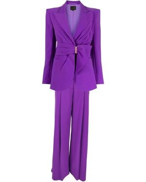 Zuhair Murad Gathered Belted Blazer And Wide-leg Trousers Set - Purple