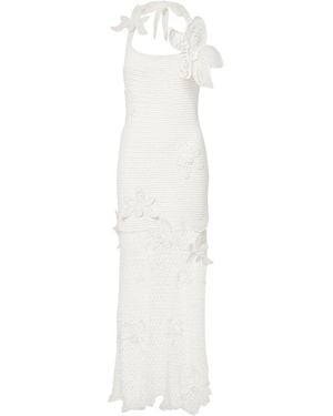 Oscar de la Renta Halter Orchid Crochet Knit Dress - White