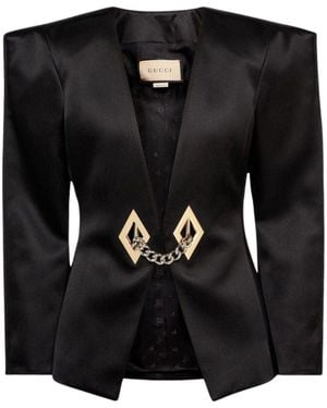 Gucci Chain Trimmed Satin Blazer - Black