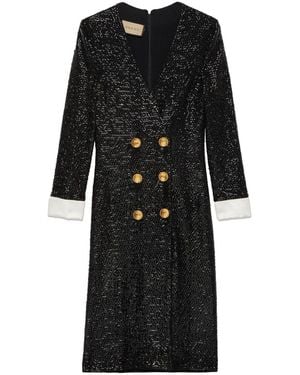 Gucci Sequin-embellished V-neck Midi Dress - Black