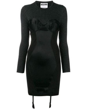 Moschino Couture Bustier Knitted And Satin Dress - Black