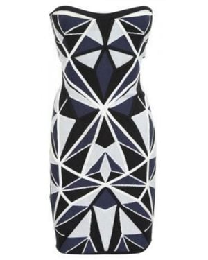 Hervé Léger Jamari Geometric Patchwork Jacquard Dress - Blue