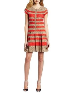 BCBGMAXAZRIA Mixed Lace Shirt Cotton Dress - Red