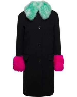 Gucci Cashmere Wool Coat With Shearling Collar - Black
