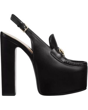 Gucci Ottavia Horsebit Loafer 145mm Platform Slingback Pumps - Black