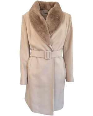 Cult Moda Faux Fur Collar Wrap Trench Coat - Natural