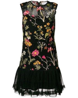 RED Valentino Embroidered Floral Lace Mini Dress - Black