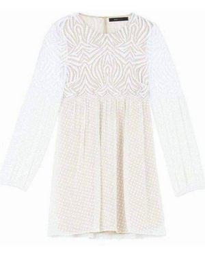 BCBGMAXAZRIA Kitra Lace Peasant Dress - White