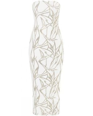 Alexandre Vauthier White Beaded Strapless Midi Dress