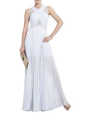 BCBGMAXAZRIA Caia Crystal Blue Chiffon Pleated Dress