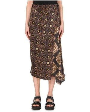 Dries Van Noten Wrap Silk Blend Skirt - Brown