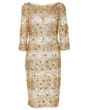 Naeem Khan Beaded Gold Fitted Cocktail Dress - Metallic