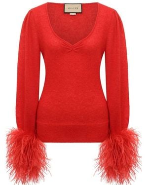 Gucci Red Feather Cuff Mohair Jumper