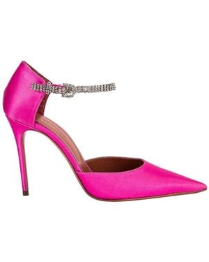 AMINA MUADDI Ursina Pink Satin Pumps