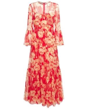 Gucci Poppy Silk Organza Maxi Dress - Red