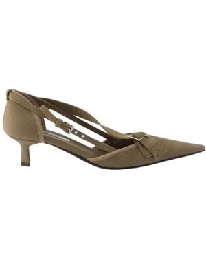 Prada Pointed Slingback Olive Green Kitten Heel Pumps - Brown