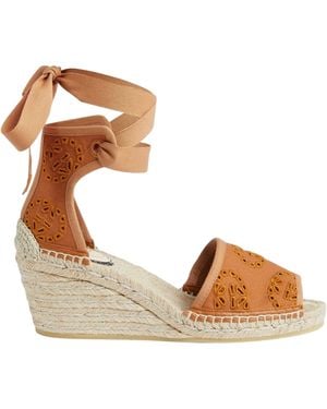 Gucci Interlocking G Platform Espadrilles In Brown Canvas Ribbon Tie