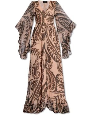 Etro Printed V-neck Silk Dress - Brown