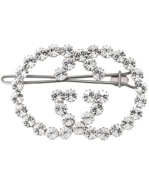 Gucci Crystal-embellished Interlocking G Hair Clip - White