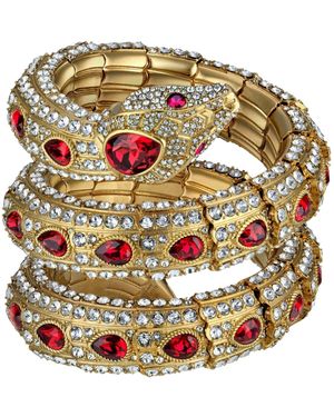 Gucci Triple Wrap Snake Bracelet With Crystals - Metallic