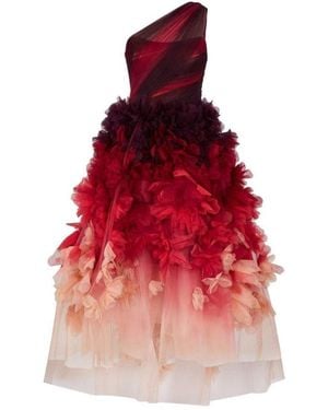 Marchesa One Shoulder Floral Dress - Red