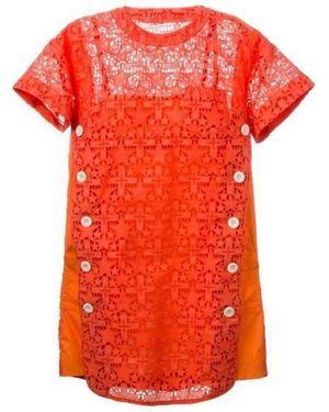 Sacai Lace Trim Sangallo Dress - Orange