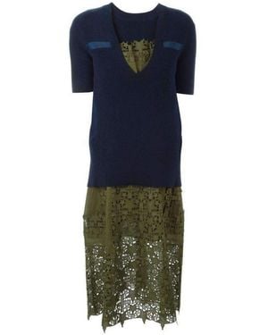 Sacai Jumper Top Green Embroidered Dress - Blue