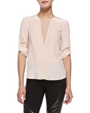 BCBGMAXAZRIA Marrisa Sheer-inset Silk Blouse - Pink