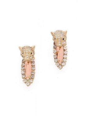 Iosselliani Brass Rhinestone Cheetah Head Earrings - Metallic