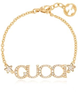 Gucci Script Crystal Logo Bracelet Gold - Metallic