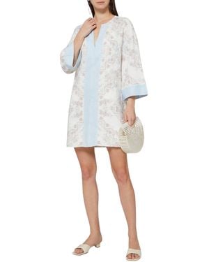 BCBGMAXAZRIA Contrast Trim Floral Print Tunic Dress - Blue