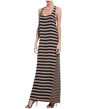 BCBGMAXAZRIA Sara Silk Tank Full Length Striped Silk Dress - Black