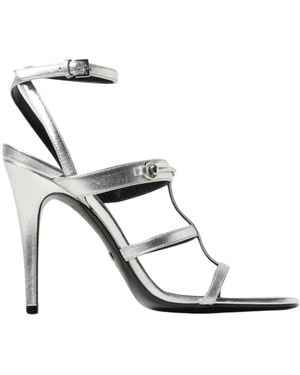 Gucci Horsebit Silver Leather Sandals - White