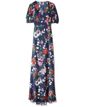 Lela Rose Floral Printed Georgette V-neck Gown - Multicolor