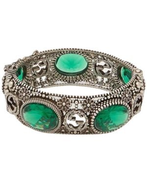 Gucci Crystal-embellished Sterling-silver Bracelet - Green