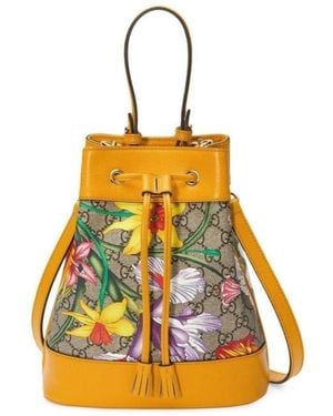 Gucci Ophidia Mini GG Supreme Canvas & Leather Bucket Bag - Yellow